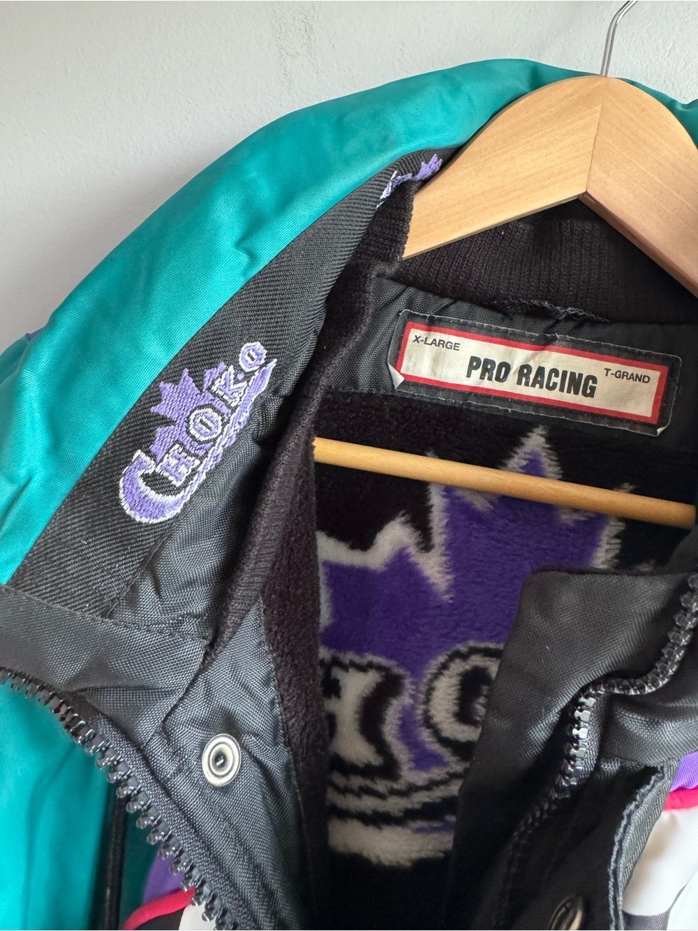 Retro Choko Racing Ski Snowmobile Jacket Mens XL Check Fleece Lined Winter Coat - Picture 12 of 14